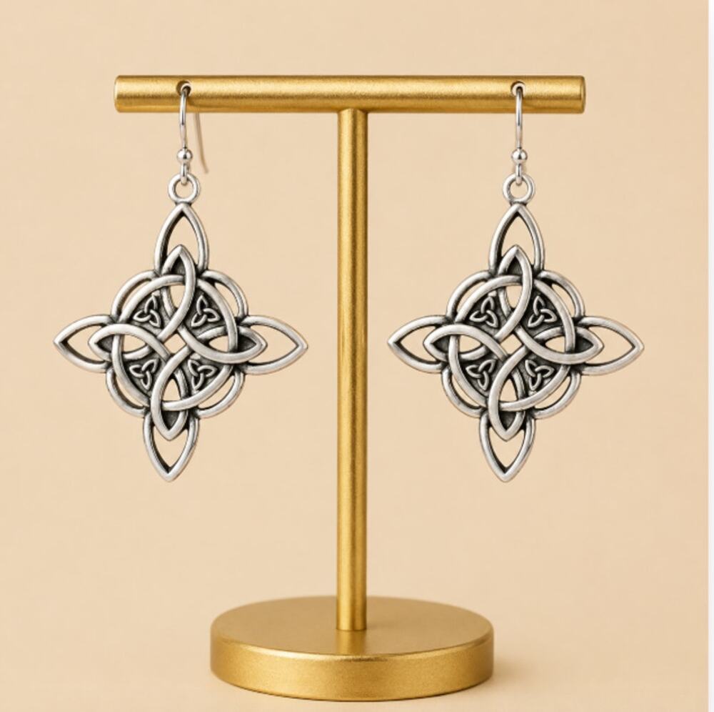 Celtic Knot Earrings Silver Tone Metal Witchy Boho